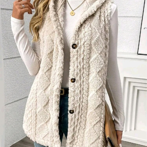 Solid Color Sleeveless Hooded Fluffy Coat For Women, New Autumn/Winter - Picture 5 of 5